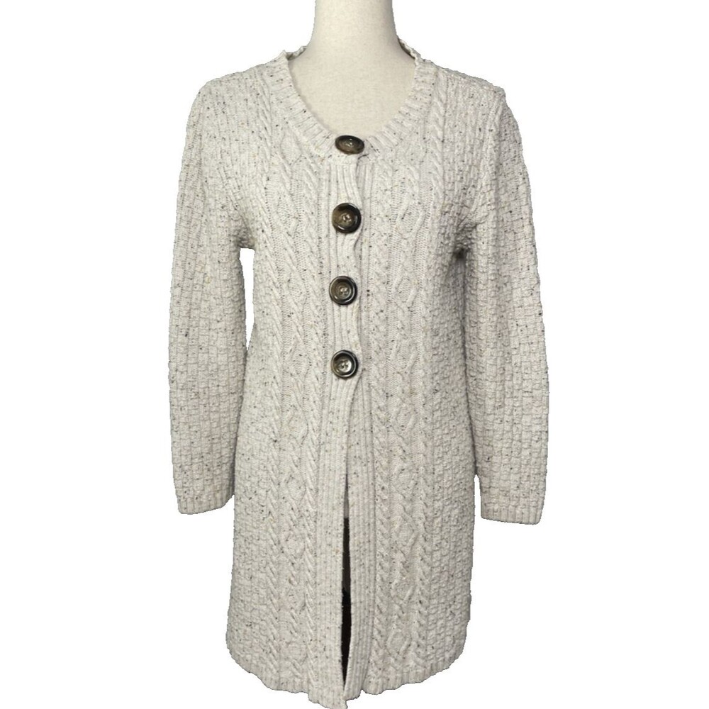 Splendor cream 100% cotton speckled button womens long cardigan S/P cabincore